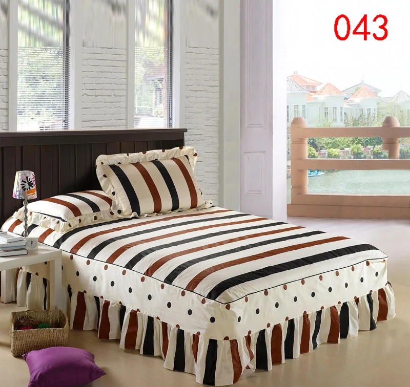 Coffee Stripe Cotton Bed Skirt Mattress Cover Petticoat Twin Full Queen