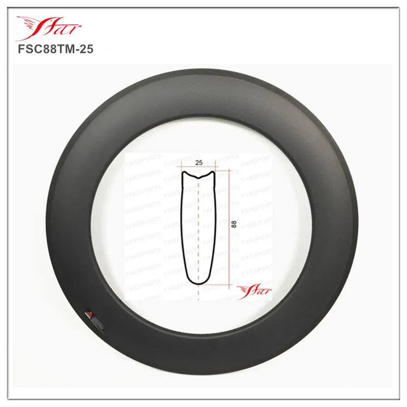 

Road Farsport FSL88-TM-25 Tubular 88mm 25mm Chinese high profile OEM bicycle Toray carbon fiber rim, 25mm wide carbon rim wheel