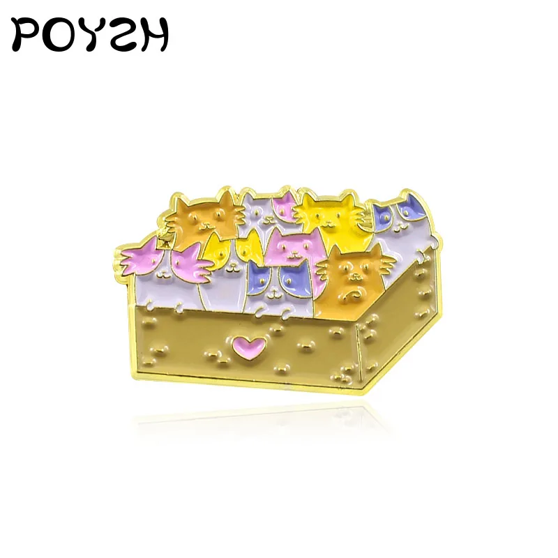 

Cute Boxed cat cartoon brooches a basket of kittens very interesting personality Enamel Lapel Pin give children gift Jewelry