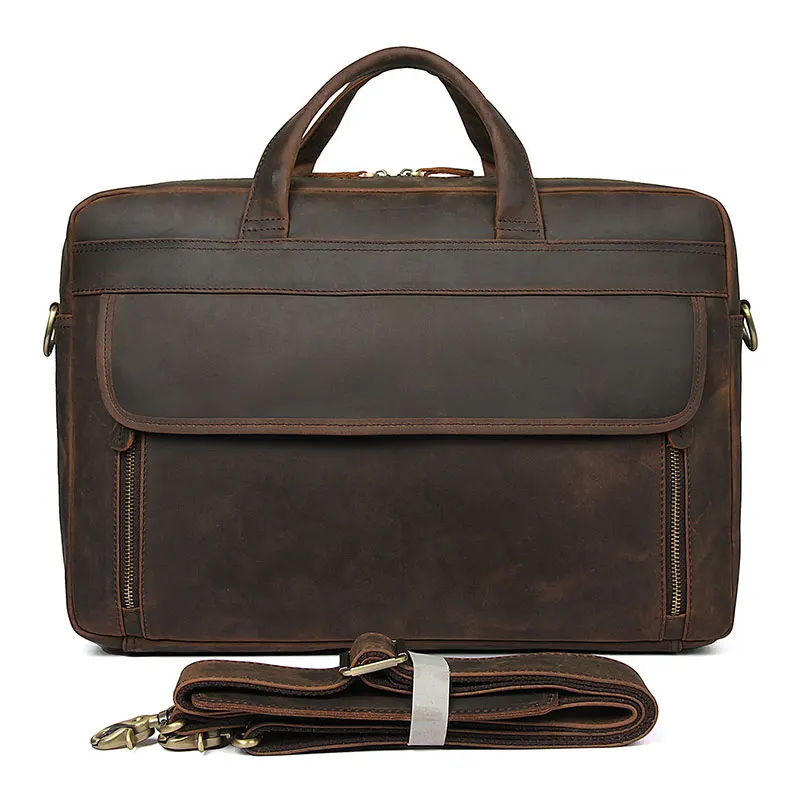 

J.M.D Crazy Horse Leather Briefcases Antique Design Men's Handbag Portfolio 17 inches