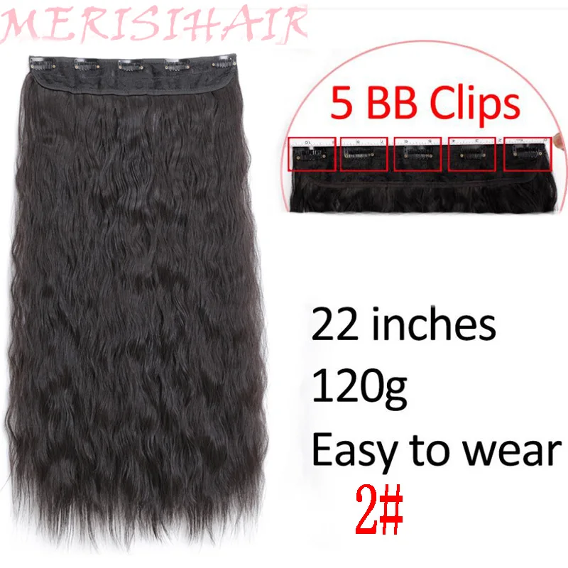 MERISI HAIR 24 Inch Long Water Wavy Hair 5 Clips In Hair Extensions for Women Synthetic Heat Resistant Fake Hair Pieces 6 Colors - Цвет: 1B/27HL