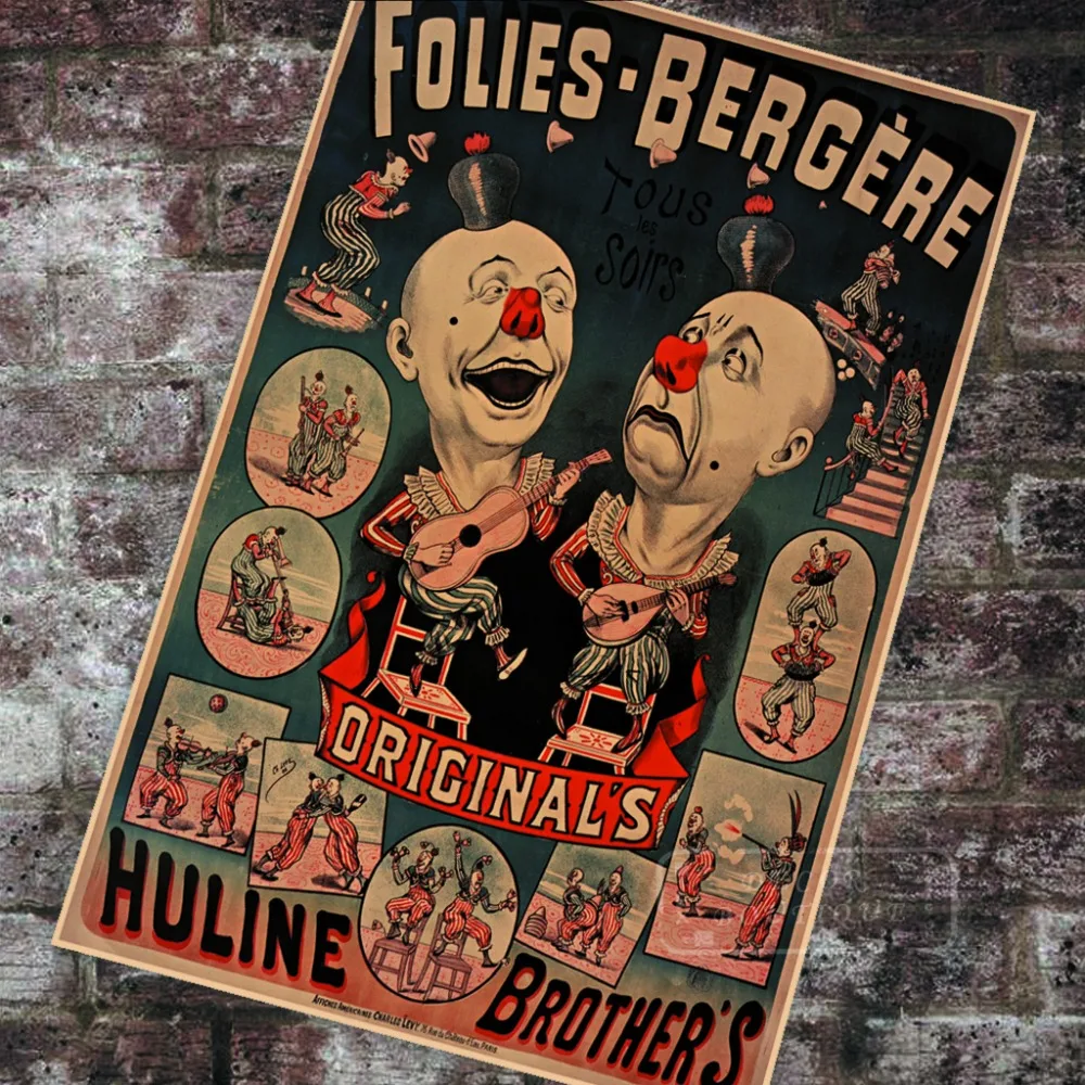 

Les Folies-Bergeres Circus Musical Show Huline Brother's Classic Canvas Paintings Vintage Wall Posters Stickers Home Decor Gift