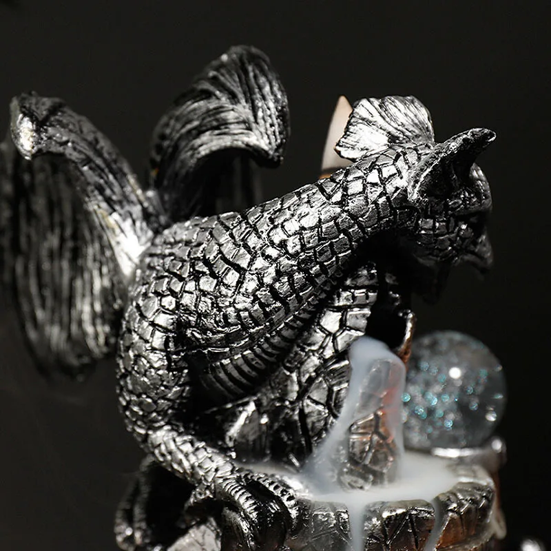 

New Resin Art Craft Ornament Dragon Design Incense Burner with LED Light Smoke Backflow Furnace for Home Living Room Decoration