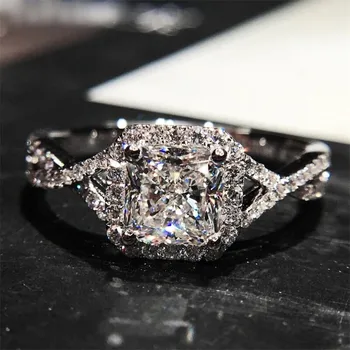 

Sterling 925 Silver Fine Jewelry Rings for Women Bride Princess Square White Cubic Classic Ring Wedding Engagement Anel