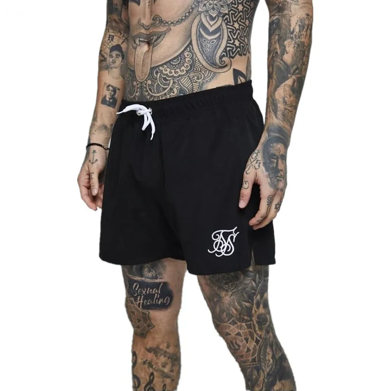 

2019 New Men Fashion Sik Silk Embroidery Cotton Bodybuilding Shorts Men Fitness Fashion Shorts Jogger Gyms Men's Shorts Summer