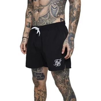 

2019 New Men Fashion Sik Silk Embroidery Cotton Bodybuilding Shorts Men Fitness Fashion Shorts Jogger Gyms Men's Shorts Summer