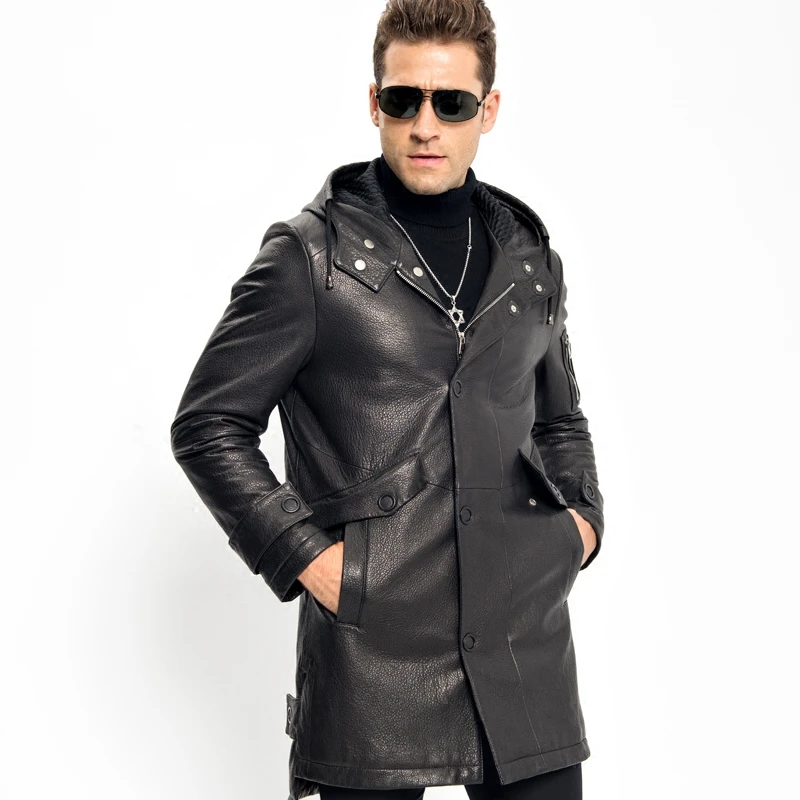 Chaqueta de con capucha para hombre, abrigo largo informal de lujo, estilo militar, Parka de piel de color negro, down|parka parka - AliExpress