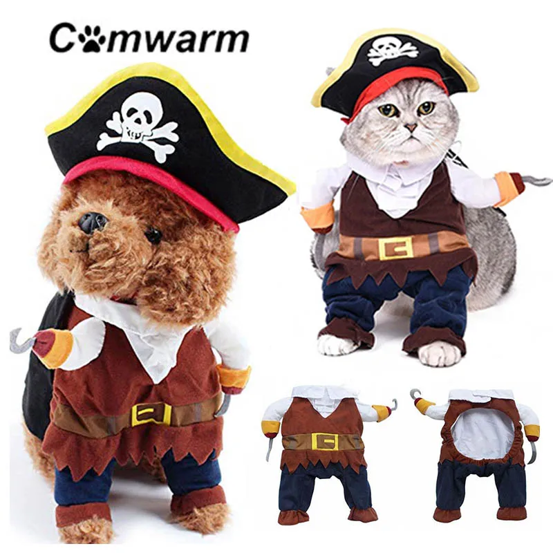 

Comwarm Pet Costume Cat Dog Costume Funny Pet Clothes Cute Pirate Uniform Hat Party Fancy Dress Pet Clothes