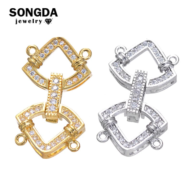

SONGDA Jewelry Findings Components Micro Paved Zircon Fold Over Clasps & Connectors for Jewelry Making Pearls Bracelet Necklace