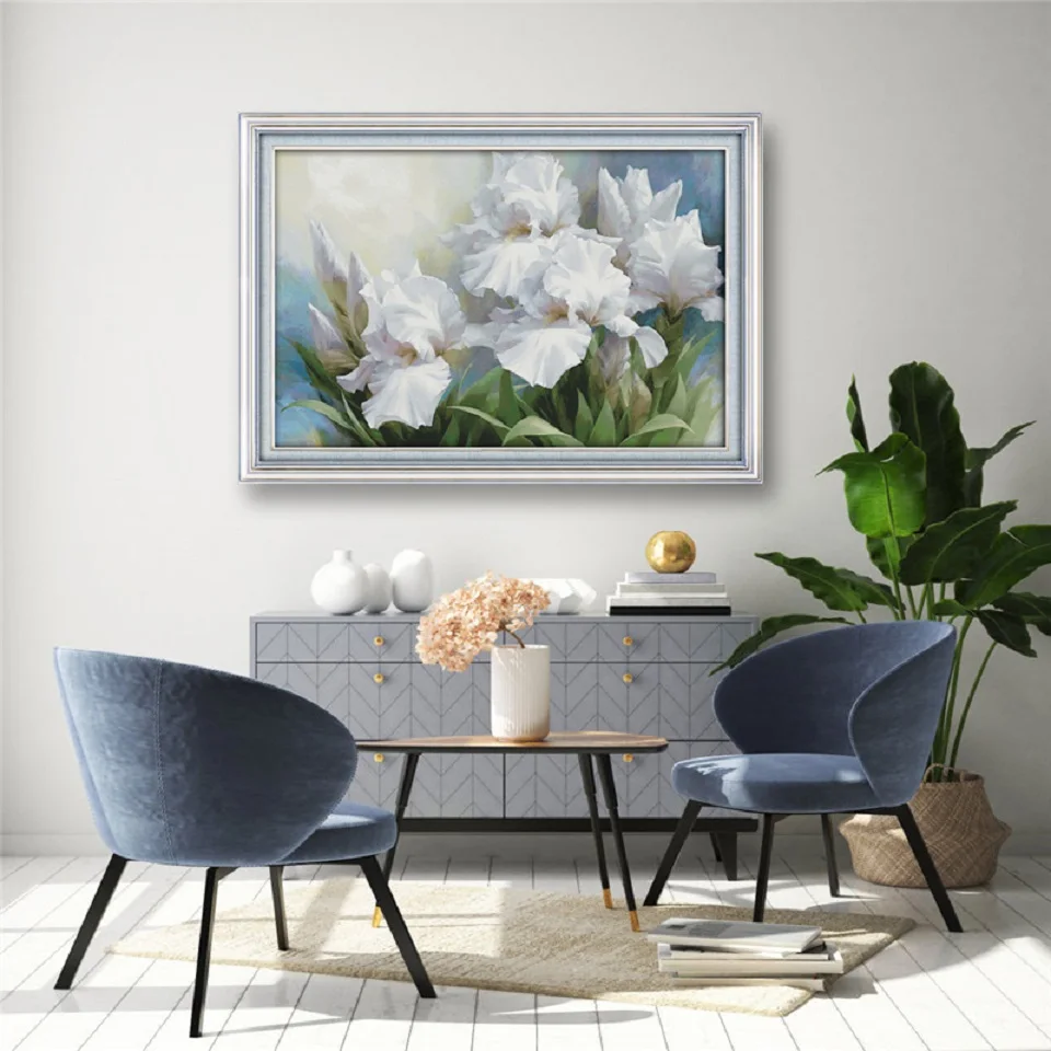 11CT 14CT Iris flower Large living room Decoration Grid Embroidery Needlework Cross stitch Manual Beautiful flowers Cross Stitch