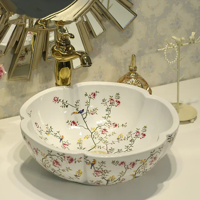 Round Bathroom Counter Top Wash Basin Cloakroom Hand Painted Vessel Round Bathroom Counter Top Wash Basin Cloakroom Hand Painted Vessel Sink Basins