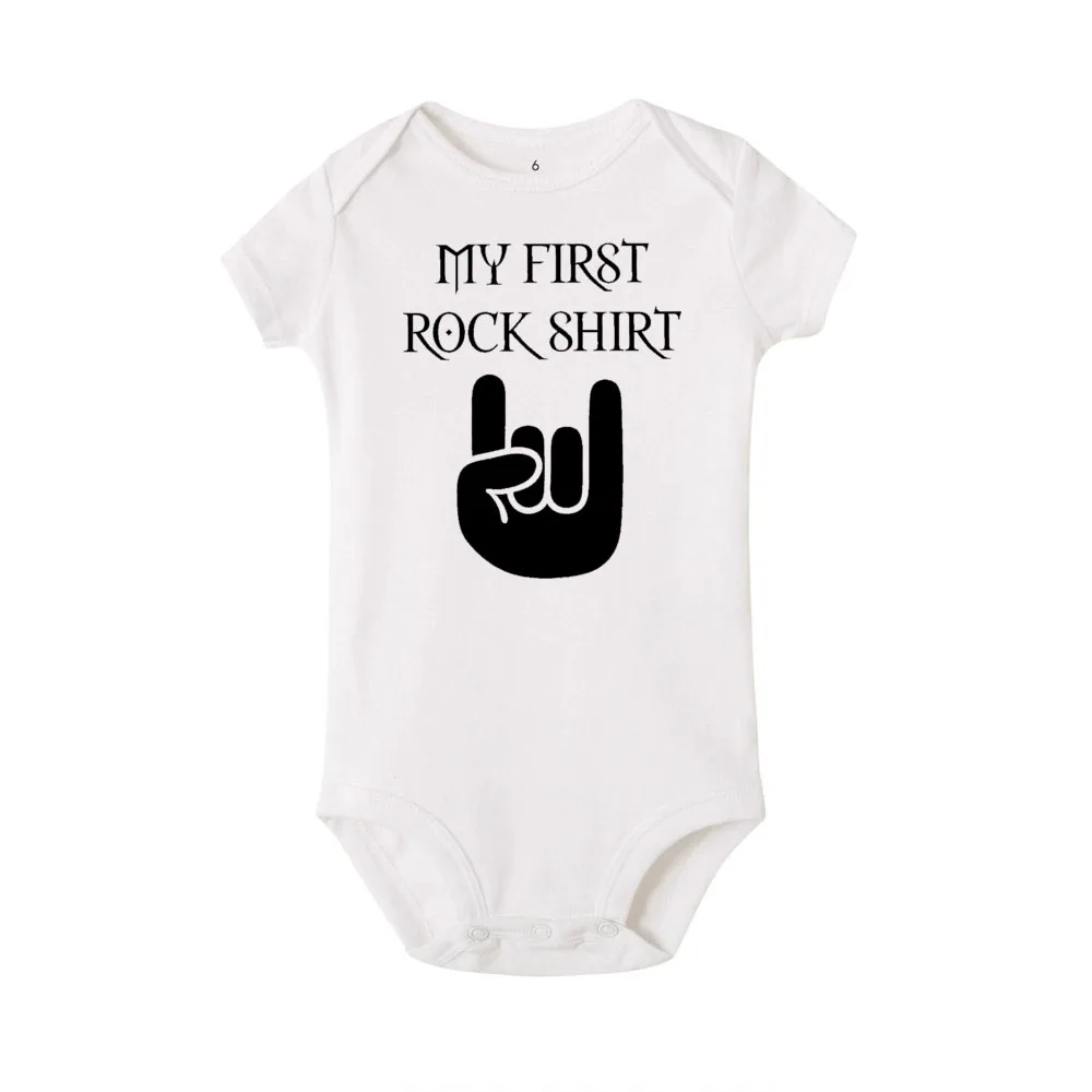 Футболка с надписью «Rock My First Rock»; хлопковый боди с короткими рукавами для малышей; милая Одежда для маленьких мальчиков; комбинезон; Одежда для младенцев; забавная стильная одежда - Цвет: R381-SRPWH-