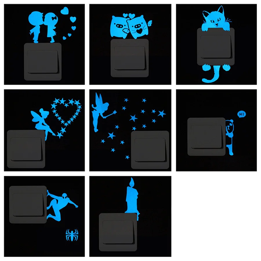 

DIY Blue Luminous Paper Stickers Removable Cute Cartoon Wall Switch Sticker forChildren Home StylingAccessories Glow in the Dark