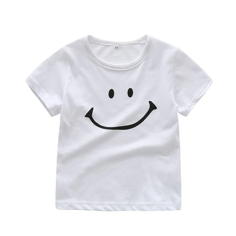 Летняя футболка для малышей летние вязаные топы из чистого хлопка для маленьких мальчиков и девочек с рисунком улыбающегося лица, футболка с короткими рукавами, популярная