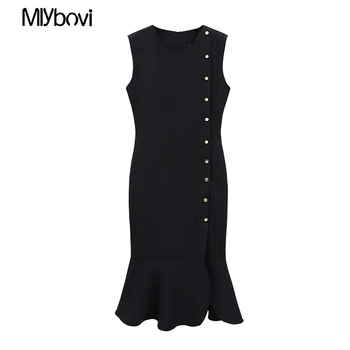 

Black Women Bodycon Dress Fashion New Women Sleeveless Ruffles Sexy Dress White Club Party Casual Button Dresses Vestidos 2018