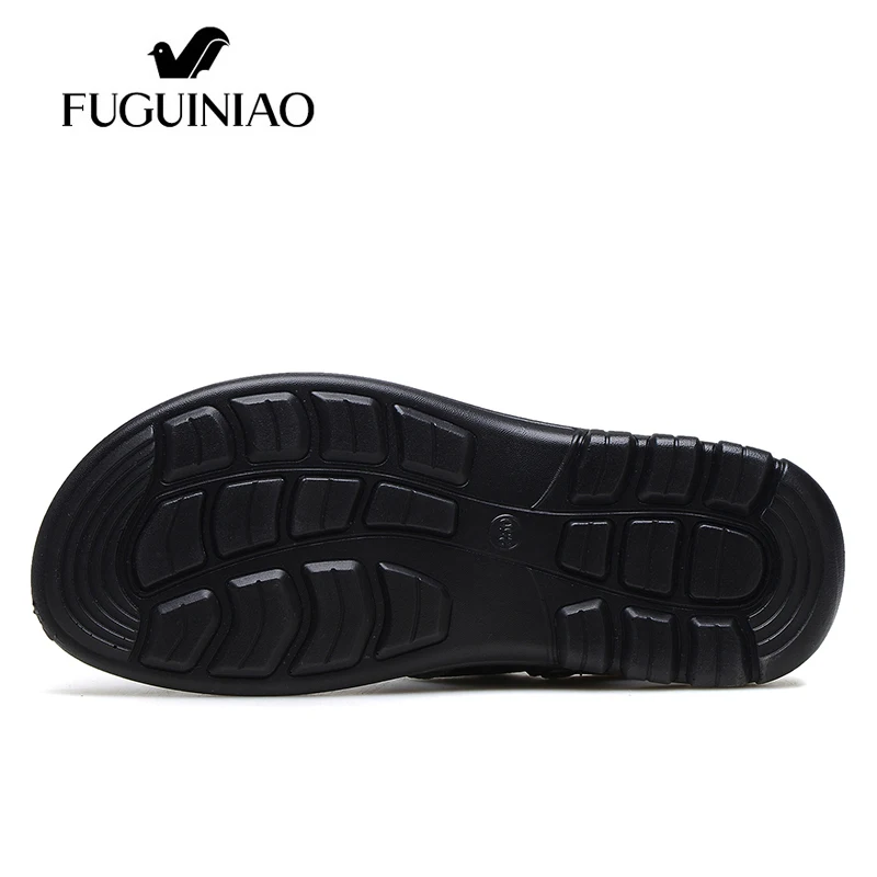 FUGUINIAO/брендовые летние пляжные мужские сандалии из коровьей кожи для отдыха/цвет черный, коричневый/размер 38-44