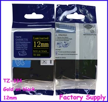 Tze334 tze-334 tz tze 334 tz334 tz-334 для brother принтер этикеток Кассеты 12 мм p-touch Этикетка Ленты Золото на Черном Этикет-Лента