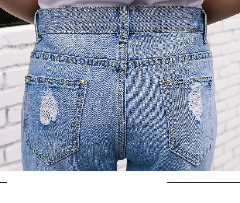 Женские Новые Стильные повседневные потертые мешковатые брюки с аппликацией женские Синие рваные джинсы с высокой талией длинные джинсы свободные