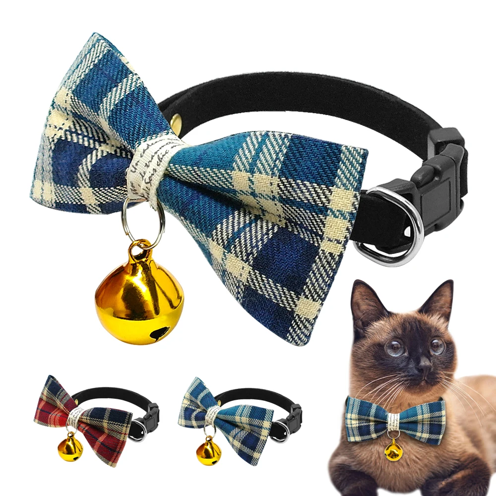 

Safety Quick Release Cat Collar Breakaway Bow tie Cat Collar Accessories With Bell Puppy Kitten Necktie