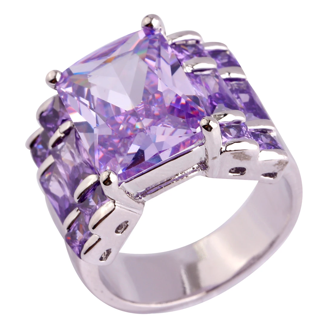 Fashion Wholesale Light Purple Silver Ring Tourmaline Size 7 8 9 10 