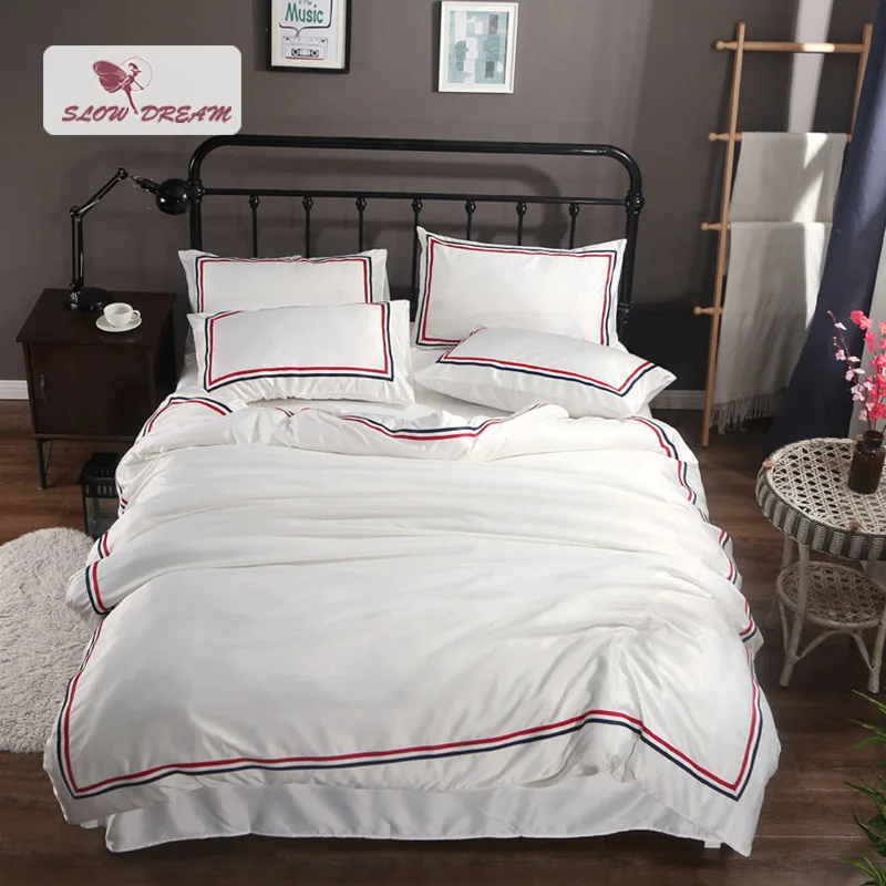 

SlowDream Bedding Set Euro Pastel Underwear Bedspread Luxury 100% Silk Duvet Cover Set Flat Sheet Adult King Size Bed Linen Set