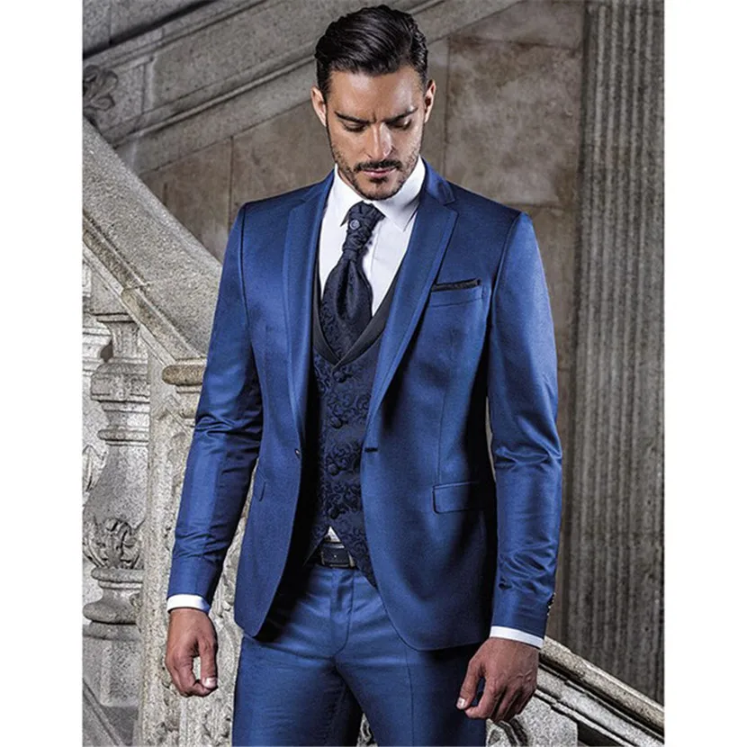 2019 новый на заказ/голубого цвета свадебный мужской костюм смокинг homme Slim Fit Мужской Блейзер свадебные костюмы для жениха Мужская