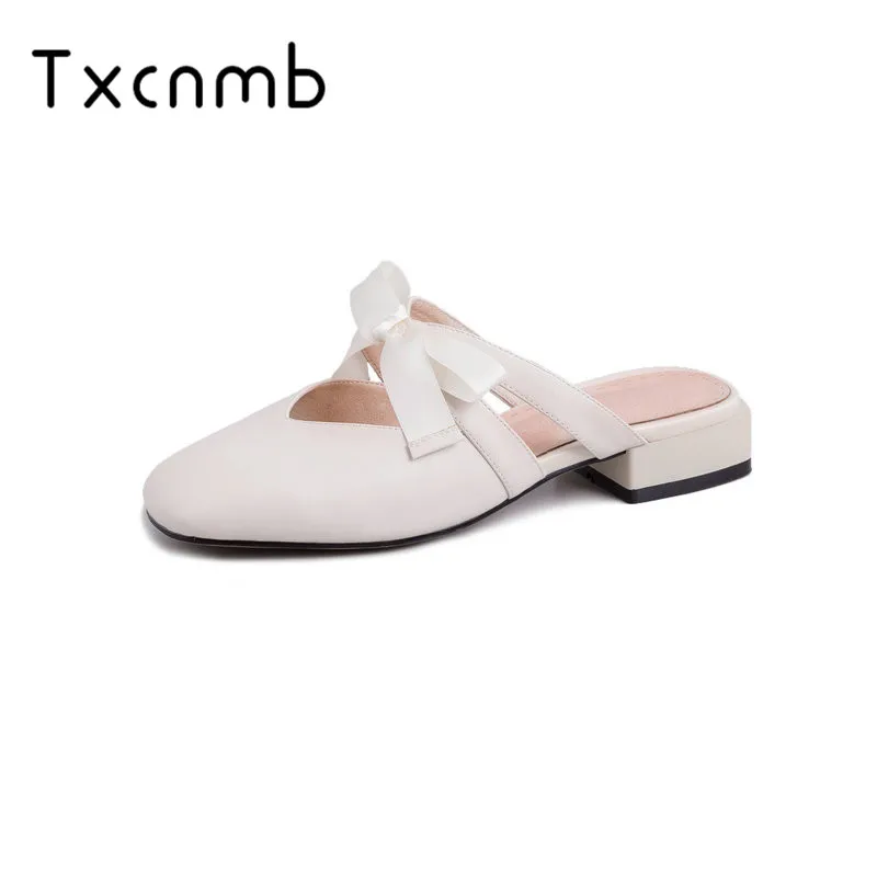 

TXCNMB Fashion Peep Toe Summer Women Sandals Genuine Leather Shoes Woman Style Heels Casual Slippers Female Sandals Slippers