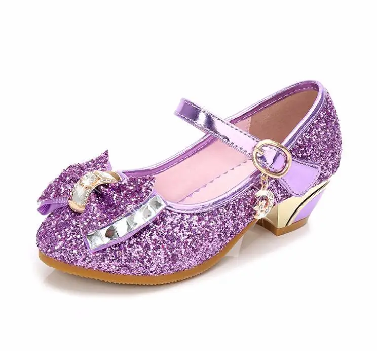 Детская обувь для девочек на высоком каблуке, сандалии принцессы, модная детская обувь, блестящая кожаная обувь с бабочкой вечерние