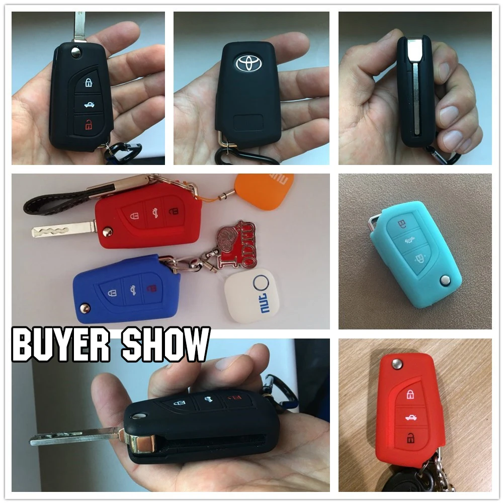 Силиконовый чехол книжка с 3 кнопками для TOYOTA CAMRY COROLLA CROWN RAV4 REIZ PRADO 2014 2017|silicon key