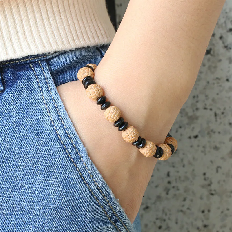 New-Trend-Rudraksha-Seed-With-Coconut-shell-Beads-Unisex-Healthy-Jewelry-Tibetan-Stretch-Bracelet-Reikinn-BSL011 (3)