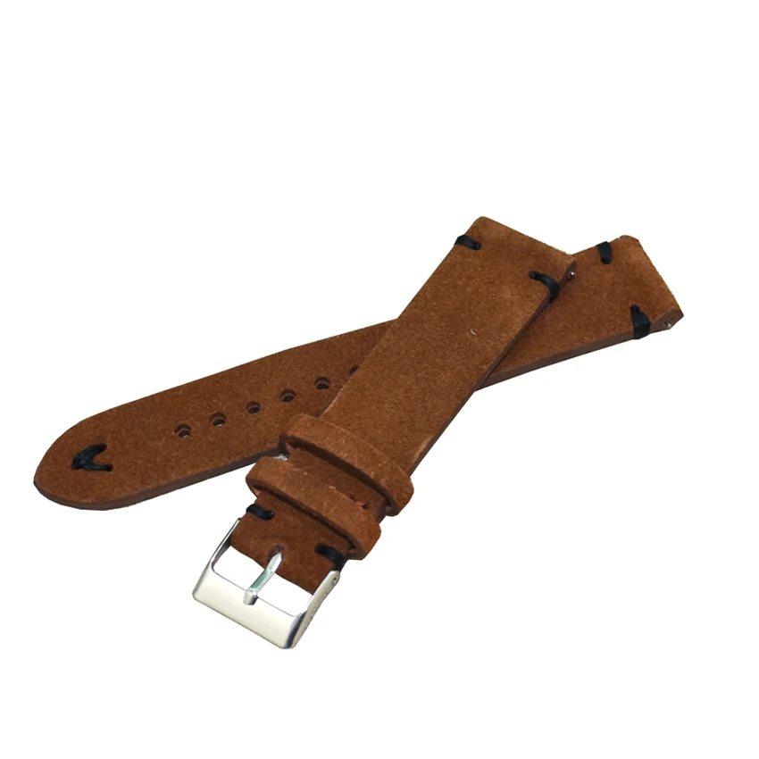 Onthelevel Handmade Suede Strap Replacement Wrist Strap Stainless Steel Buckle Brown White Black Suture Quick Release Strap