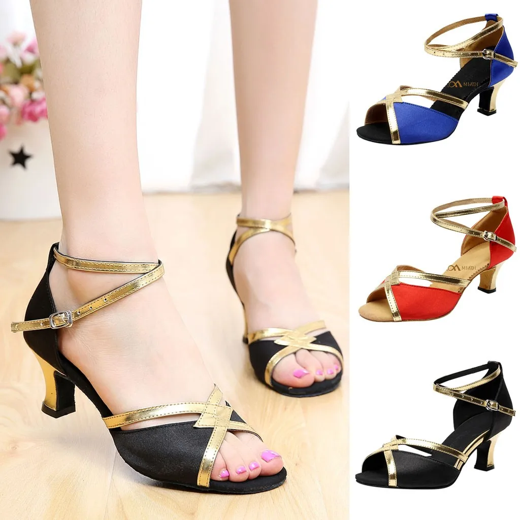 

New Women Ladies Ballroom Party Modern Dance Shoes Closed Toe Indoor Suede Sole Waltz Tango Salsa Dancing Heels 3-5cm