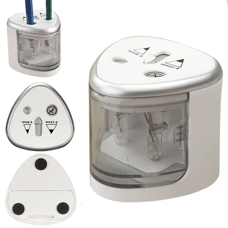 1 Piece Silver Electric Pencil Sharpener Plastic Pencil Sharpener Dual Holes Battery Operated School Office Stationery