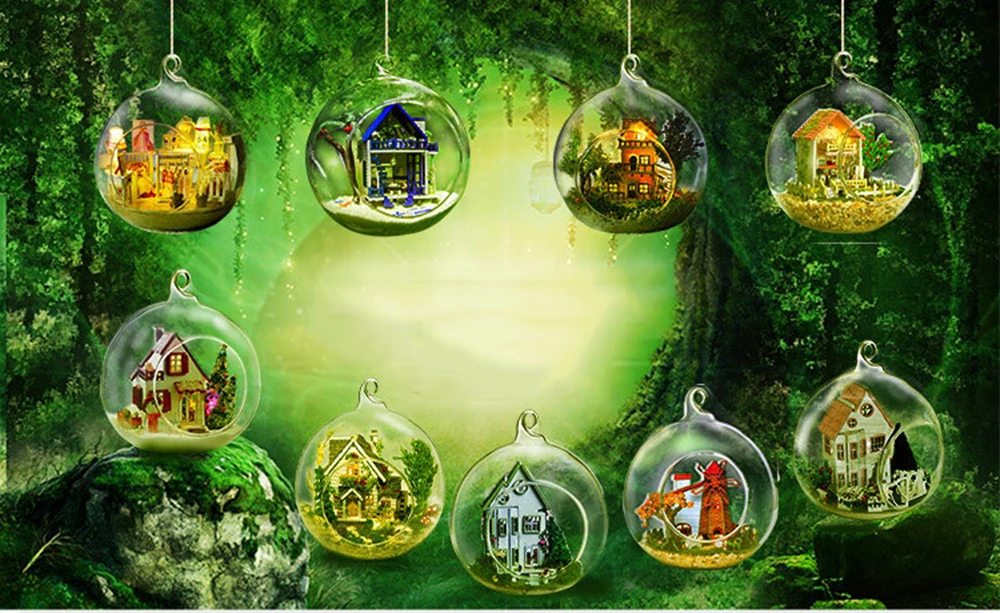 Diy Doll House Mini Glass Ball Model Building Kits Handmade Wooden Miniature Dollhouse Toy Kids Christmas Gifts Free Shipping (4)