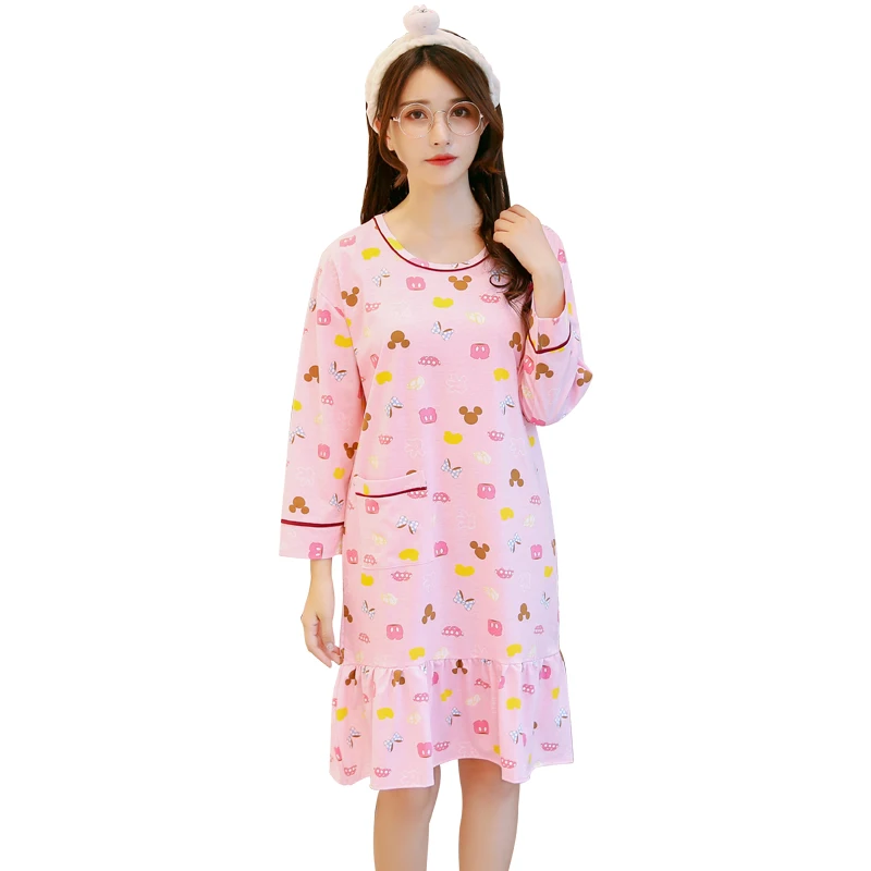 Новые весна и осень модные женские туфли ночные рубашки Длинные рукава хлопковое платье милые девушки пижамы теплая Пижама домашняя одежда