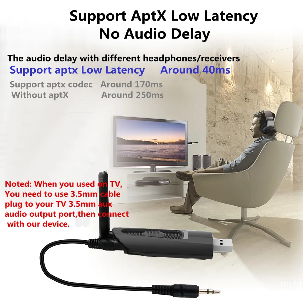 Новейший APTX CSR Bluetooth передатчик V5.0 с низкой задержкой многоточечный аудио беспроводной адаптер USB 3,5 мм беспроводной адаптер для ТВ ПК