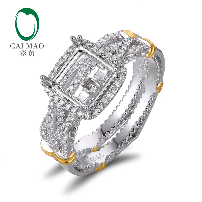 

6.0mm Princess Cut Natural Diamond 14K Two-tone Gold Engagement Ring and Wedding Band