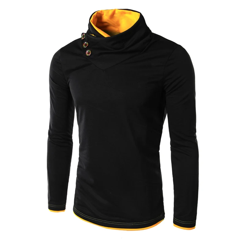 

Asian size Autumn Tops Male casual Pullovers Hoodie Sweatshirt casual Men slim Fashion patckwork color Button decoration Hoodies