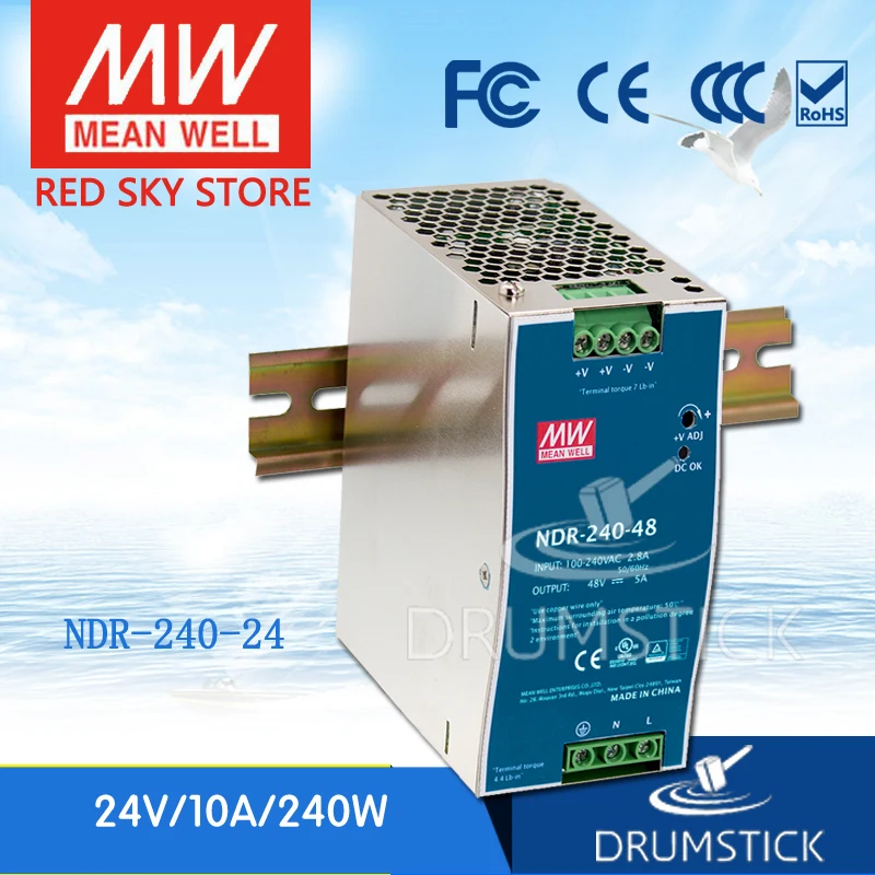 

MEAN WELL NDR-240-24 24V 10A meanwell NDR-240 240W Single Output Industrial DIN Rail Power Supply