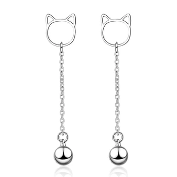 

Sole Memory Cute Bells Cat Long Simple Wild 925 Sterling Silver Temperament Fashion Female Dangle Earrings SEA414