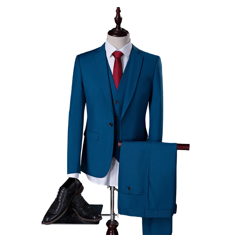 

2019 autumn new men's solid color suit set 3-piece (blazer + trousers + vest) men's groom wedding dress S-6XL men's slim suit