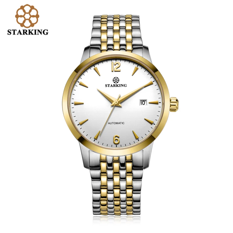 Starking chińskiej marki two tone złoty case mechaniczne automatyczne męska wrist watch pełna steel men zegarki proste mężczyzna zegar am0194