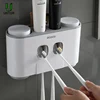 UNTIOR Wall Mount AutomaticToothpaste Dispenser Squeezer  plastic sucker Toothbrush Holder Bathroom Accessories Set With 4 Cups ► Photo 1/6