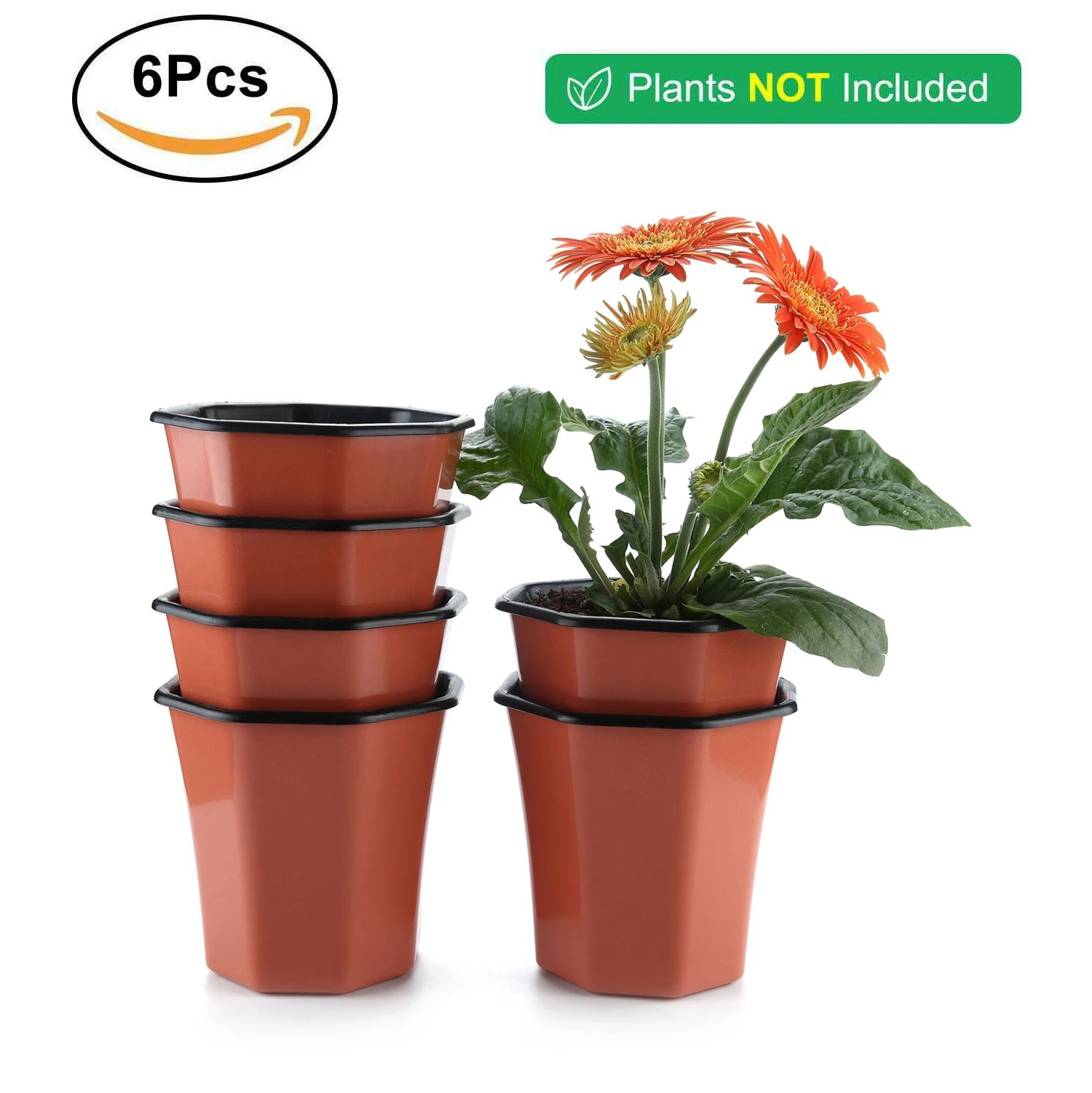 

6pcs Plastic Self Watering Planter Pot 5" Geometric Nursery Seedling Flower Pot Container for Orchid Herb Aloe Succulent Cactus