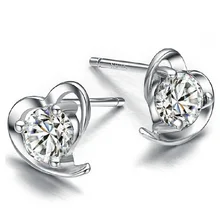 Silver Plated Natural heart crystal earrings jewelry retro feminine Stud Earrings women fashion earrings