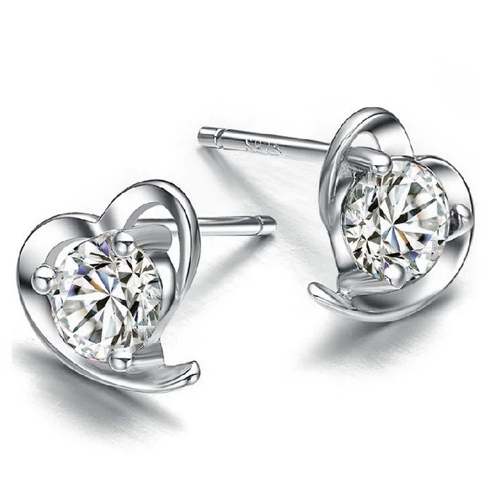 Silver Platinum Plated Natural heart crystal earrings jewelry retro font b feminine b font Stud Earrings