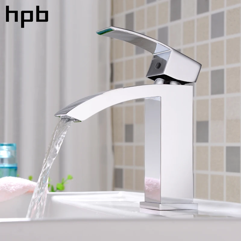 

HPB Chrome Finished Waterfall Basin Faucet Sink Mixer Single Handle Bathroom Water Tap Hot And Cold Contemporary Style HP3020