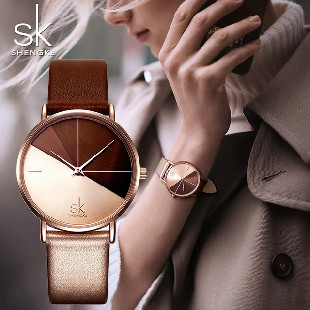 Женские кварцевые часы с кожаным ремешком SK