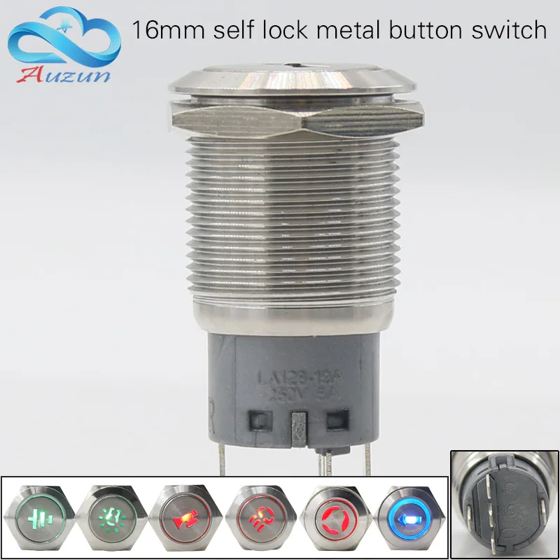 

The 16MM self locking button switch instantaneous 3A The arrow The doorbell Grounding mark Headlight logo Can be customized