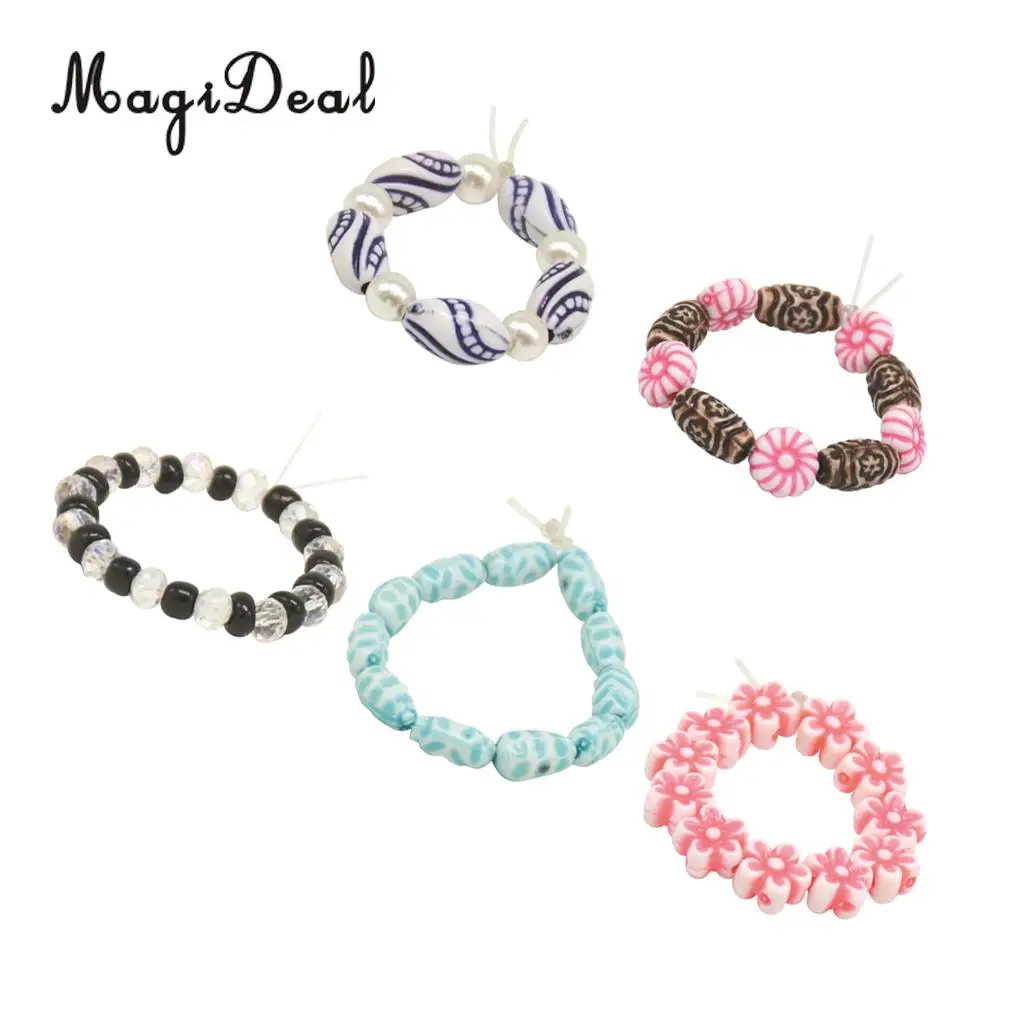 5Pcs Multicolor Mini Beaded Bracelet Jewelry for 18 Inch Dolls Cothing Accs Dollhouse Decoration Children Toys